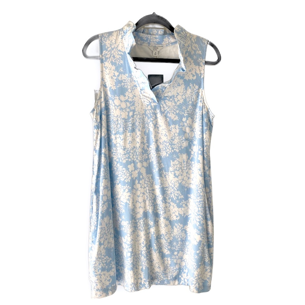 NWT Crown & Ivy Floral Dress Blue White Ruffled Collar M